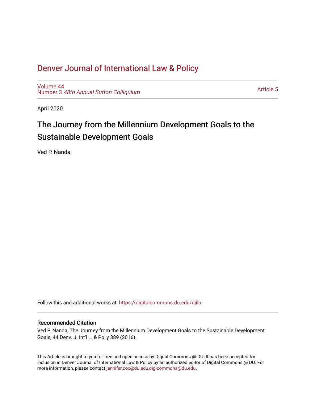 The Journey from the Millennium Development Goals to the Sustainable Development Goals