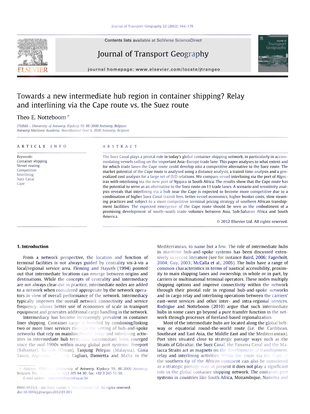 Towards a New Intermediate Hub Region in Container Shipping? Relay and Interlining Via the Cape Route Vs