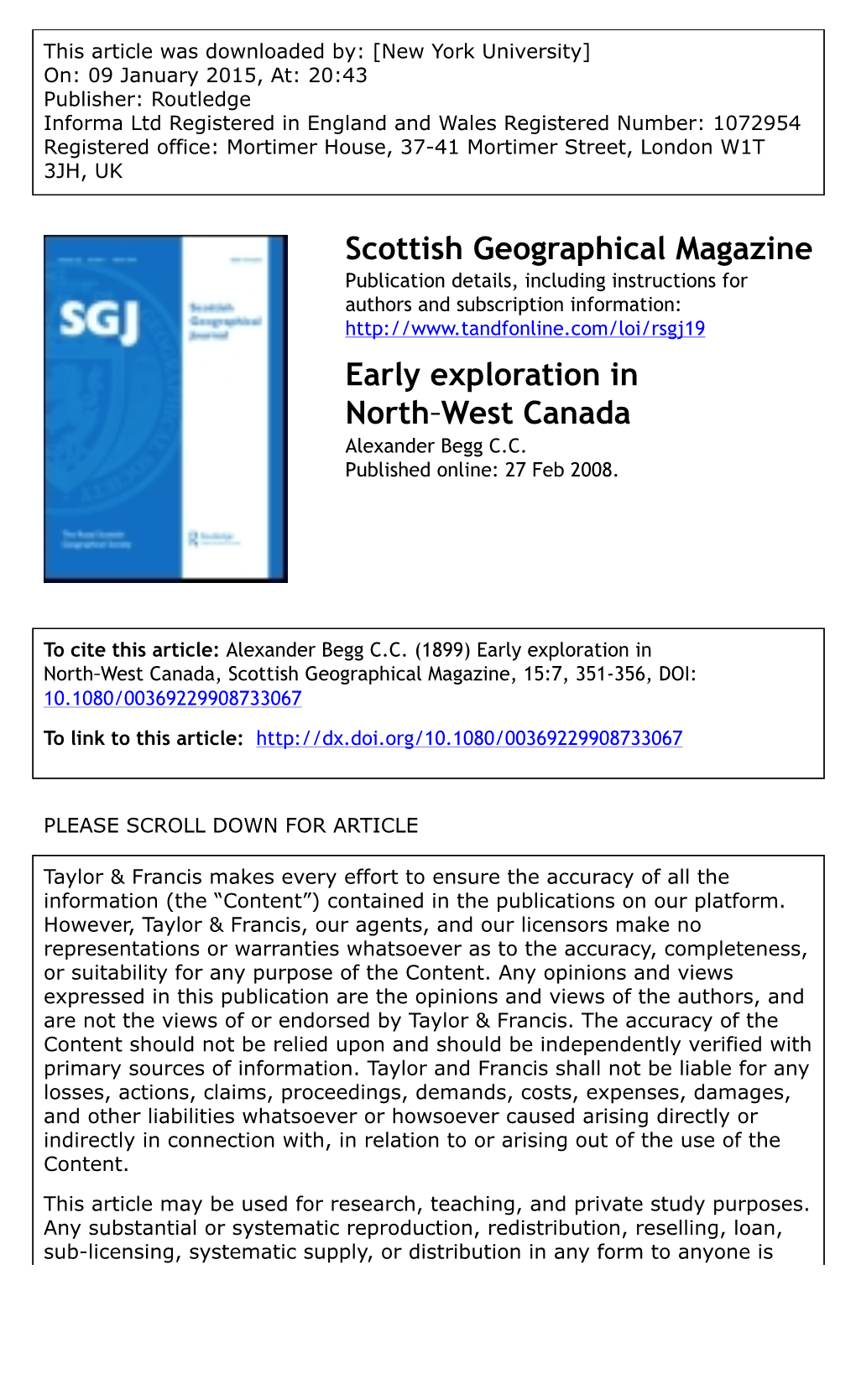 Scottish Geographical Magazine Early Exploration in North