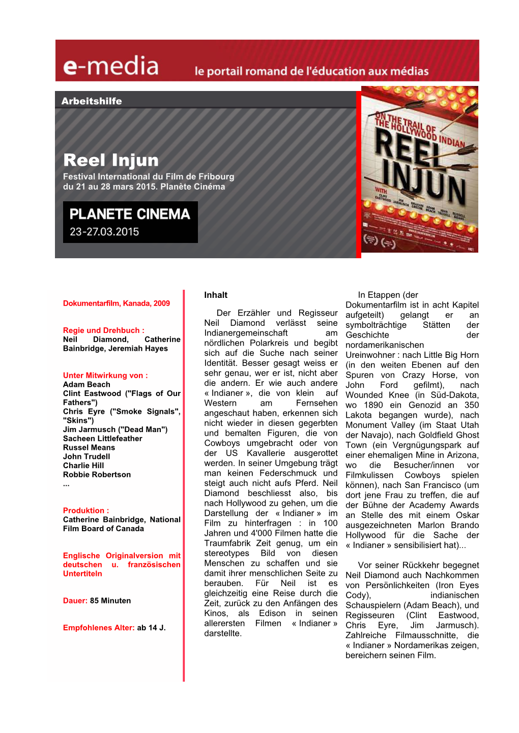 Reel Injun Festival International Du Film De Fribourg Du 21 Au 28 Mars 2015