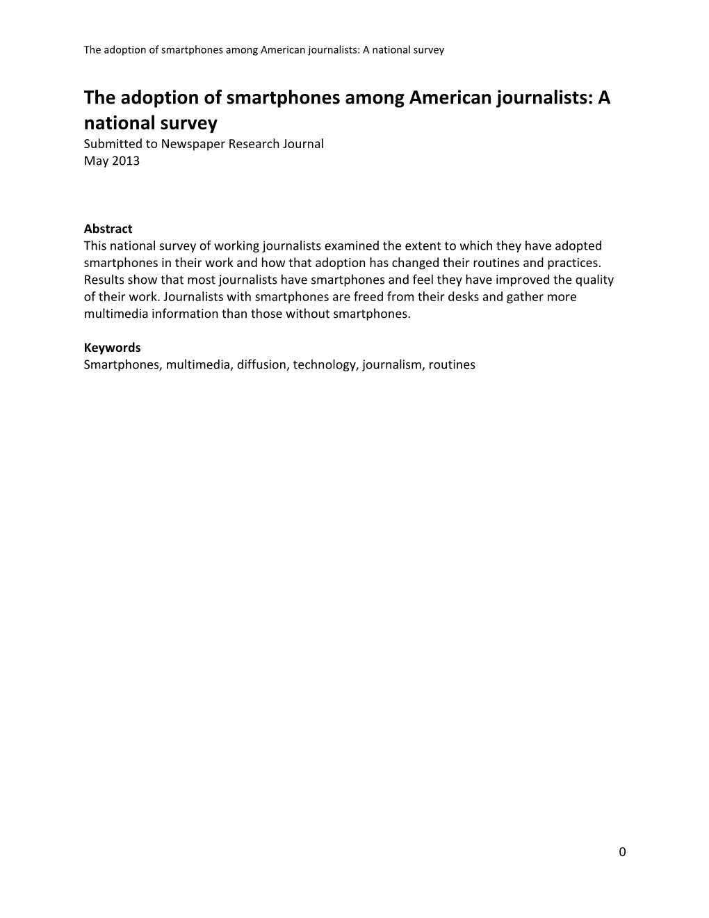 The Adoption of Smartphones Among American Journalists: a National Survey