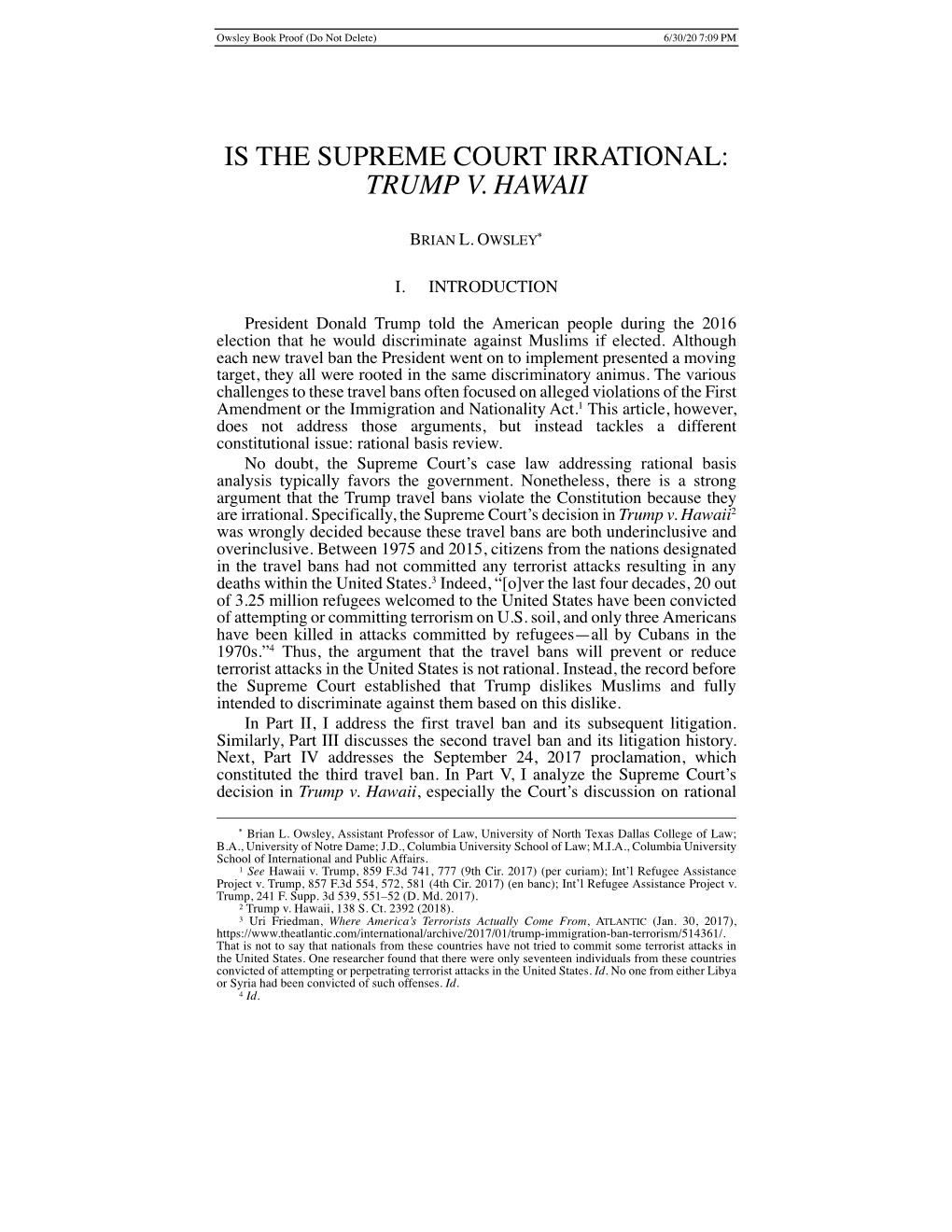 Is the Supreme Court Irrational: Trump V. Hawaii