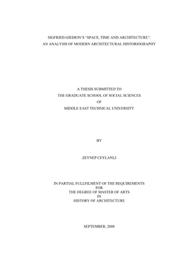 I SIGFRIED GIEDION‟S “SPACE, TIME and ARCHITECTURE”: AN