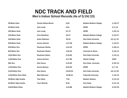 NDC TRACK and FIELD Men’S Indoor School Records (As of 5/24/15)