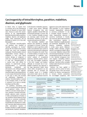 Carcinogenicity of Tetrachlorvinphos, Parathion, Malathion, Diazinon, and Glyphosate