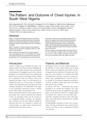 The Pattern and Outcome of Chest Injuries in South West Nigeria
