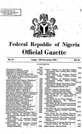 Federal Republic of Nigeria Official Gazett