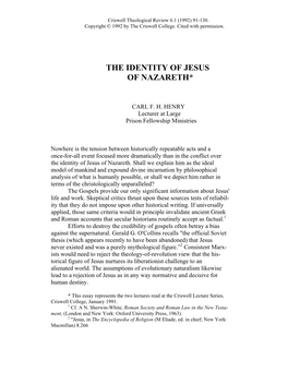 The Identity of Jesus of Nazareth*