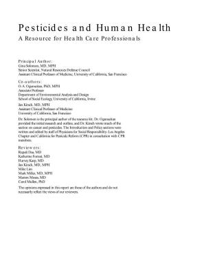 Pesticides and Human Health a Resource for Health Care Professionals