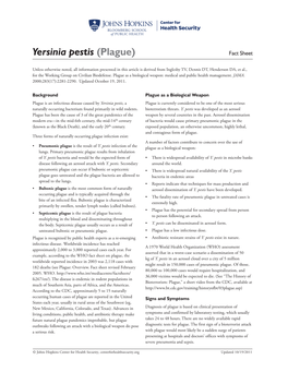 Yersinia Pestis (Plague) Fact Sheet