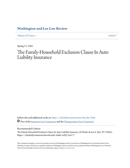 The Family-Household Exclusion Clause in Auto Liability Insurance, 22 Wash