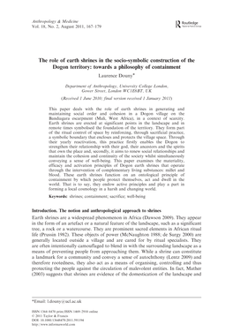 The Role of Earth Shrines in the Socio-Symbolic Construction of the Dogon Territory: Towards a Philosophy of Containment Laurence Douny*