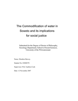 The Commodification of Water in Soweto and Its Implications for Social Justice