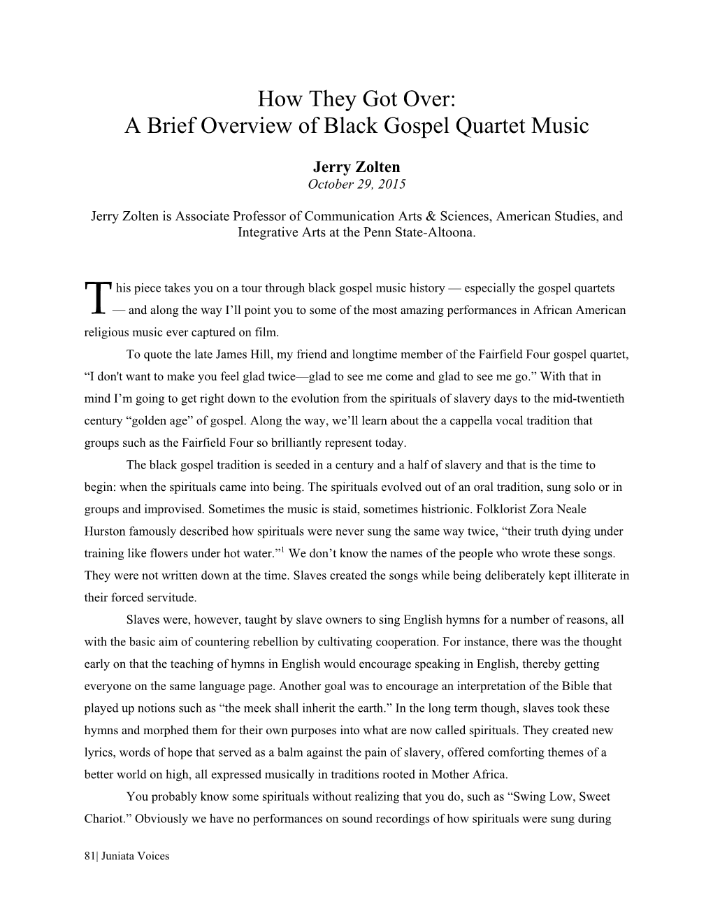 How They Got Over: a Brief Overview of Black Gospel Quartet Music