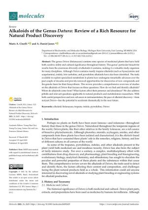 Alkaloids of the Genus Datura: Review of a Rich Resource for Natural Product Discovery