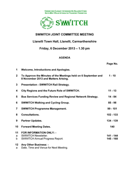 SWWITCH JOINT COMMITTEE MEETING Llanelli Town Hall