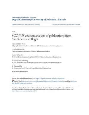 SCOPUS Citation Analysis of Publications from Saudi Dental