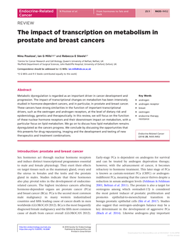 The Impact of Transcription on Metabolism in Prostate and Breast Cancers