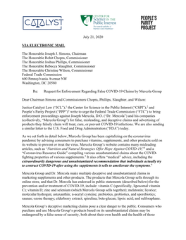 Request for FTC Enforcement Regarding False COVID-19 Disease