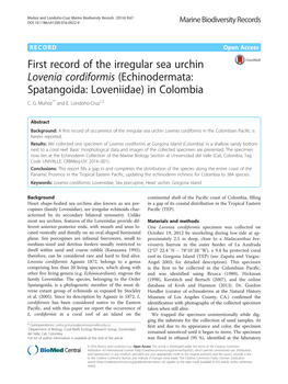 First Record of the Irregular Sea Urchin Lovenia Cordiformis (Echinodermata: Spatangoida: Loveniidae) in Colombia C