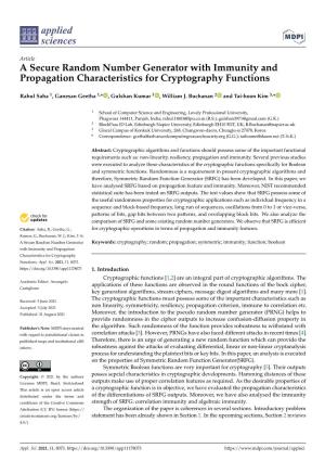 A Secure Random Number Generator with Immunity and Propagation Characteristics for Cryptography Functions