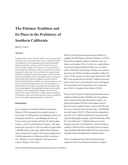 The Palomar Tradition and Its Place in the Prehistory of Southern California