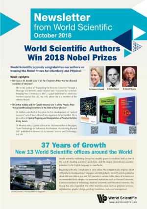 Newsletter from World Scientific October 2018 World Scientiﬁc Authors Win 2018 Nobel Prizes