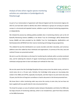 Analysis of Sites Where Regular Species Monitoring Activities Are Undertaken in Cambridgeshire & Peterborough