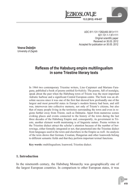 Reflexes of the Habsburg Empire Multilingualism in Some Triestine Literary Texts