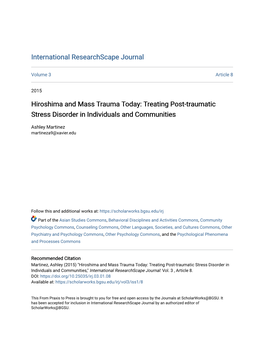 Hiroshima and Mass Trauma Today: Treating Post-Traumatic Stress Disorder in Individuals and Communities