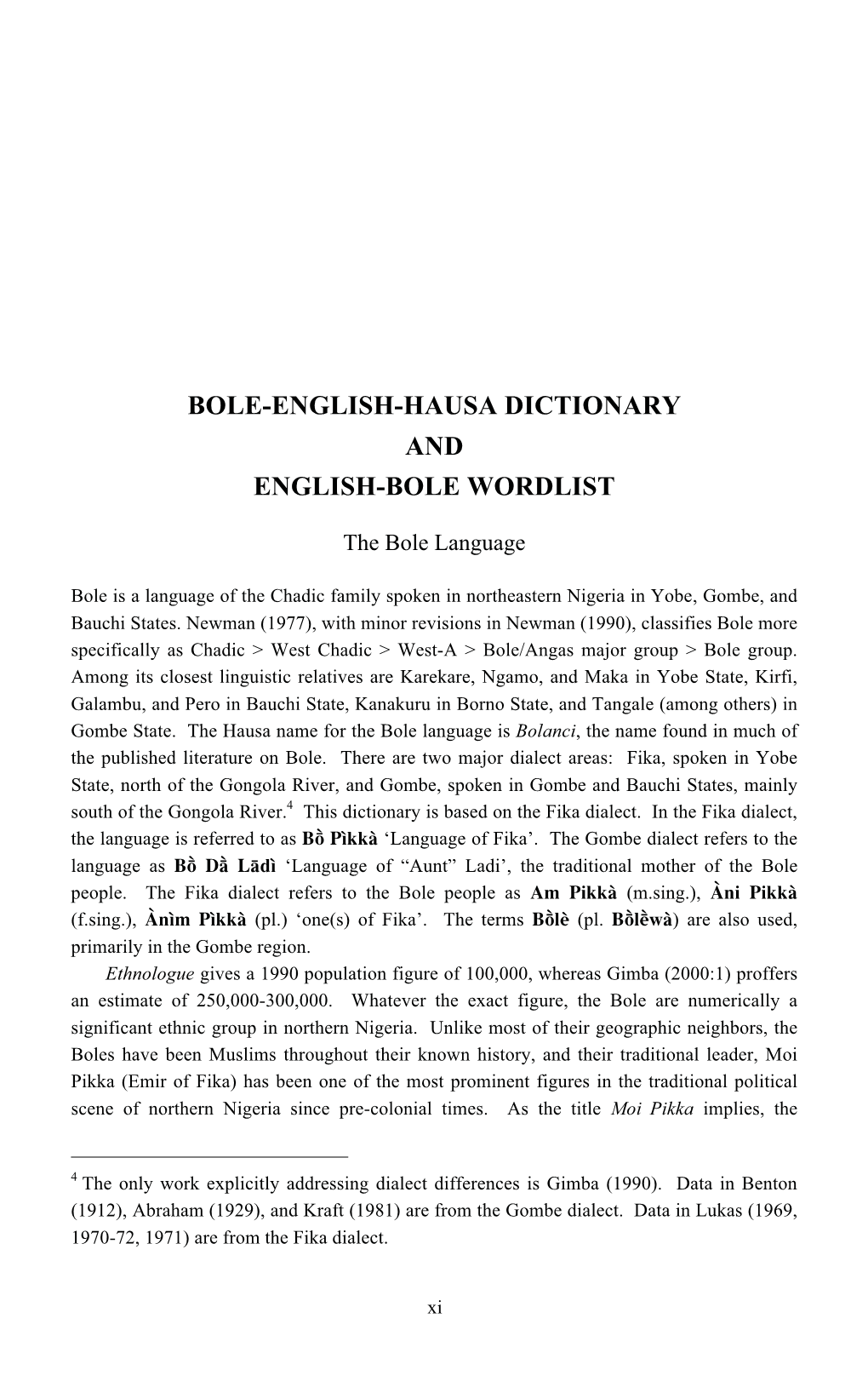 Bole-English-Hausa Dictionary and English-Bole Wordlist