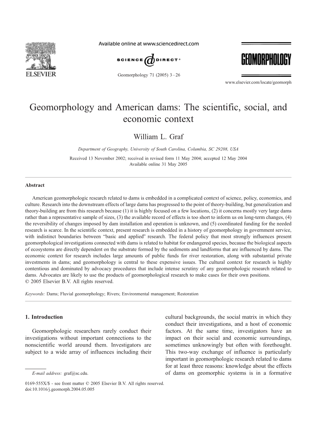 Geomorphology and American Dams: the Scientific, Social, and Economic Context