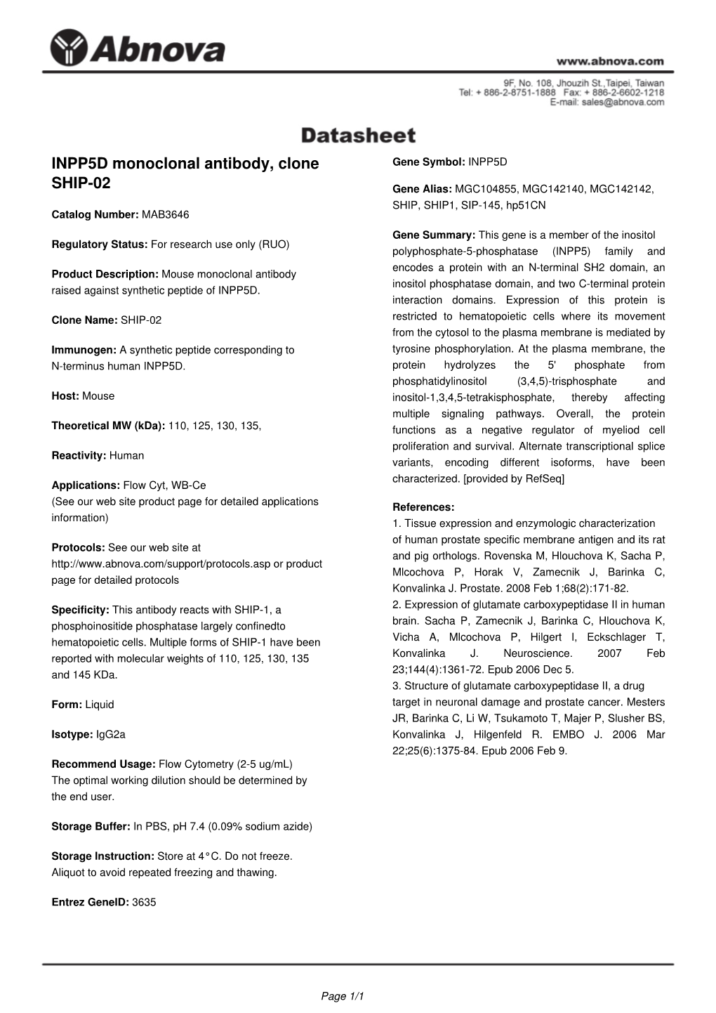 INPP5D Monoclonal Antibody, Clone SHIP-02