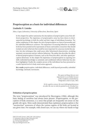Proprioception As a Basis for Individual Differences Liudmila N