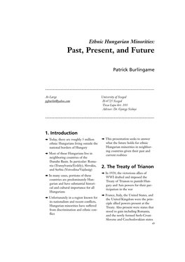 Patrick Burlingame: Ethnic Hungarian Minorities: Past, Present, and Future
