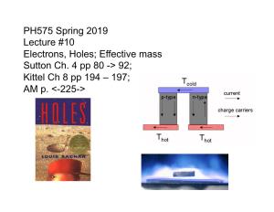 PH575 Spring 2019 Lecture #10 Electrons, Holes; Effective Mass Sutton Ch