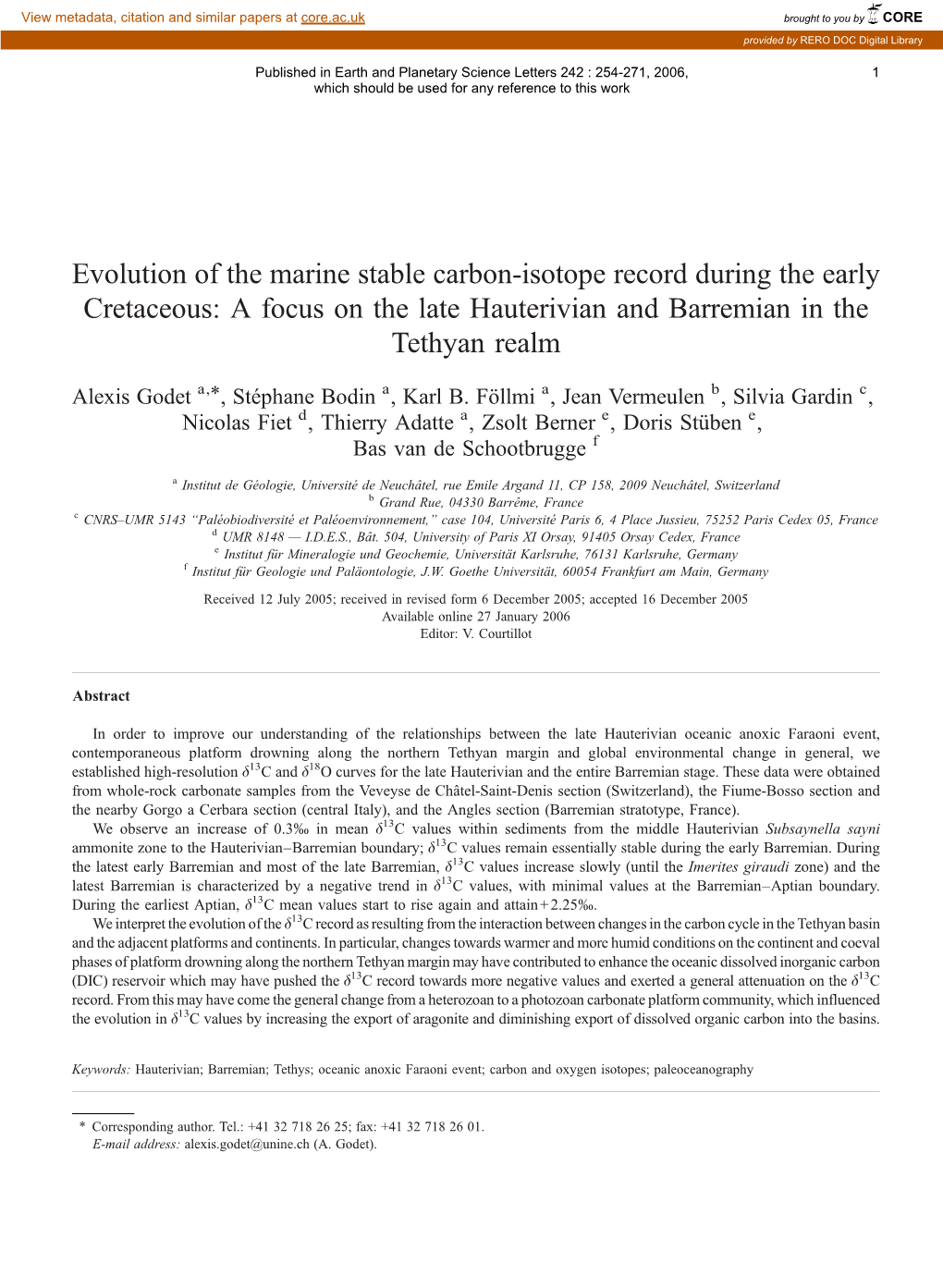 Evolution of the Marine Stable Carbon-Isotope Record During The