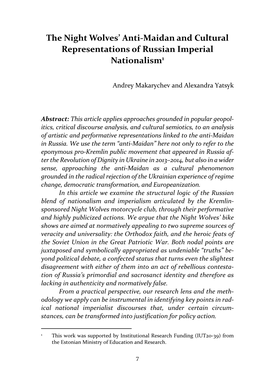 The Night Wolves' Anti-Maidan and Cultural Representations of Russian Imperial Nationalism1