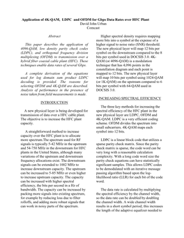 Application of 4K-QAM, LDPC and OFDM for Gbps Data Rates Over HFC Plant David John Urban Comcast