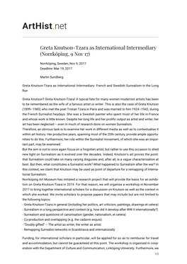 Greta Knutson-Tzara As International Intermediary (Norrköping, 9 Nov 17)