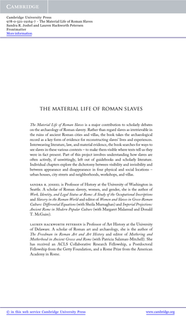 The Material Life of Roman Slaves Sandra R