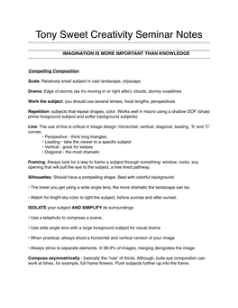 Tony Sweet Creativity Seminar Notes