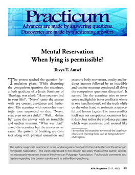 Mental Reservation When Lying Is Permissible?