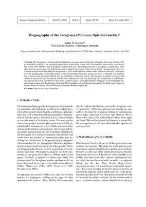Biogeography of the Sacoglossa (Mollusca, Opisthobranchia)*
