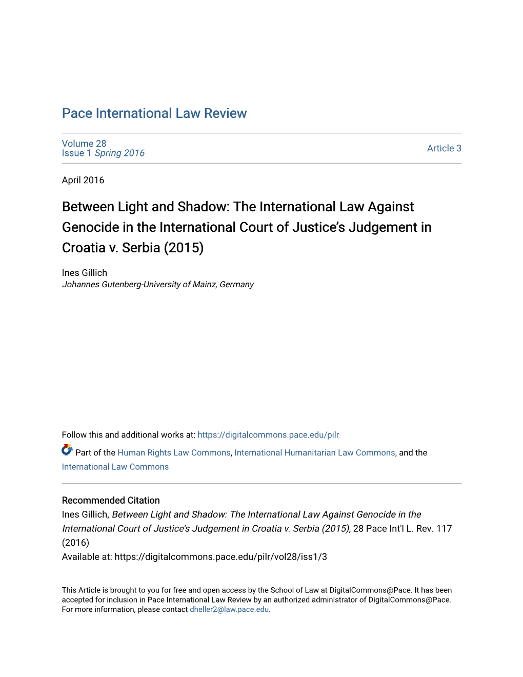 The International Law Against Genocide in the International Court of Justice's Judgement in Croatia