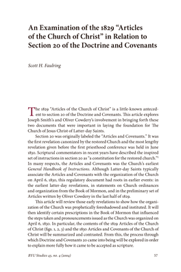 Articles of the Church of Christ” in Relation to Section 20 of the Doctrine and Covenants