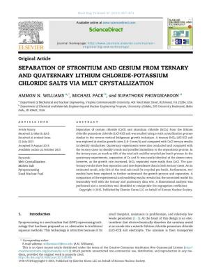 Separation of Strontium and Cesium from Ternary and Quaternary Lithium Chloride-Potassium Chloride Salts Via Melt Crystallization
