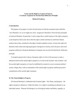 Locke and the Right to (Acquire) Property: a Lockean Argument for the Rawlsian Difference Principle