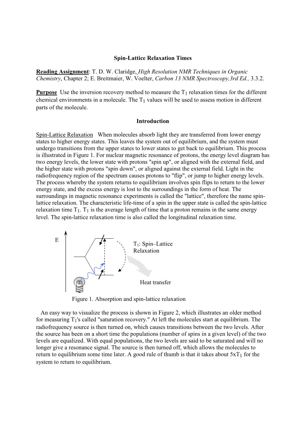 Spin-Lattice Relaxation Times Reading Assignment