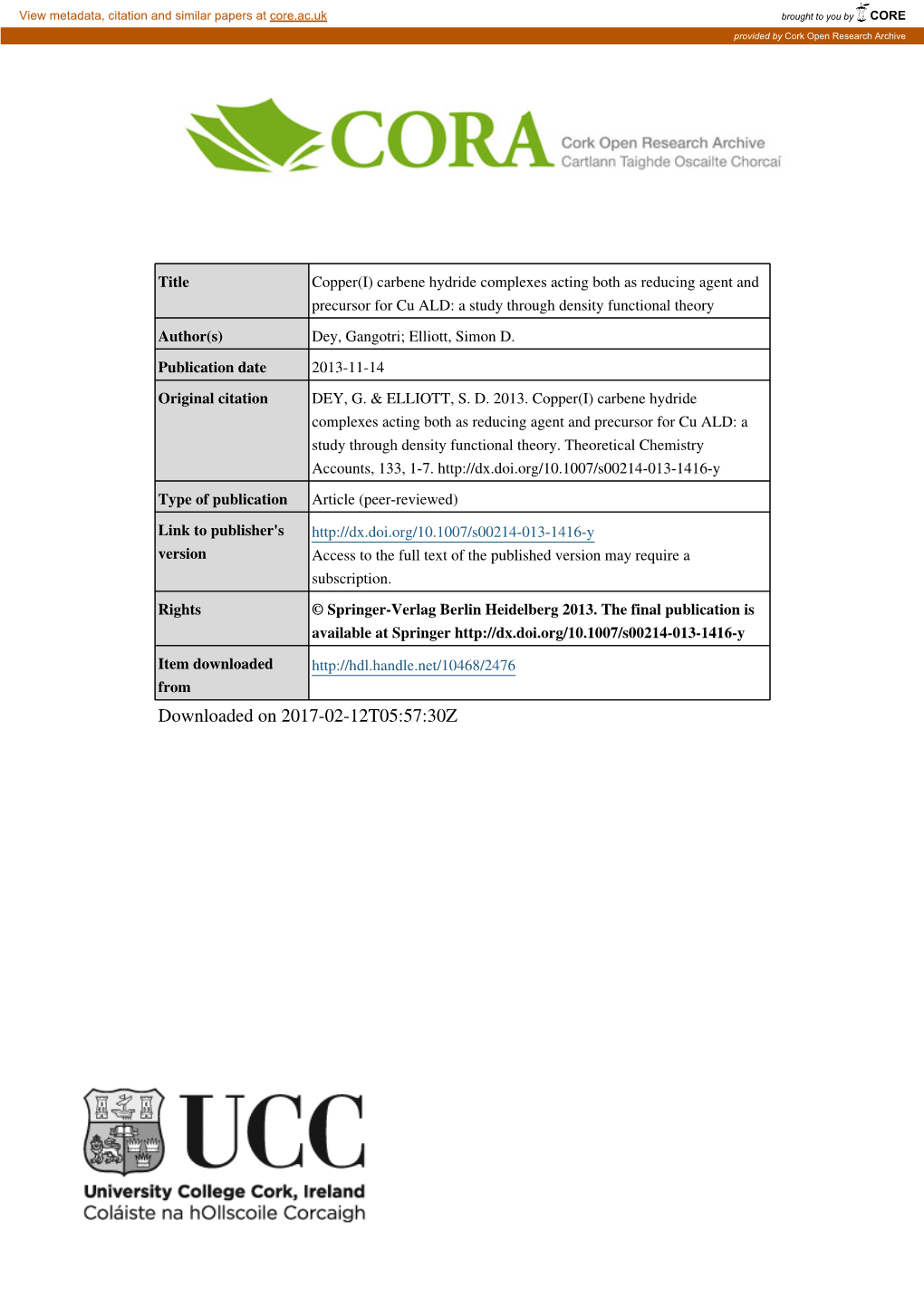 Downloaded on 2017-02-12T05:57:30Z Theoretical Chemistry Accounts Manuscript No